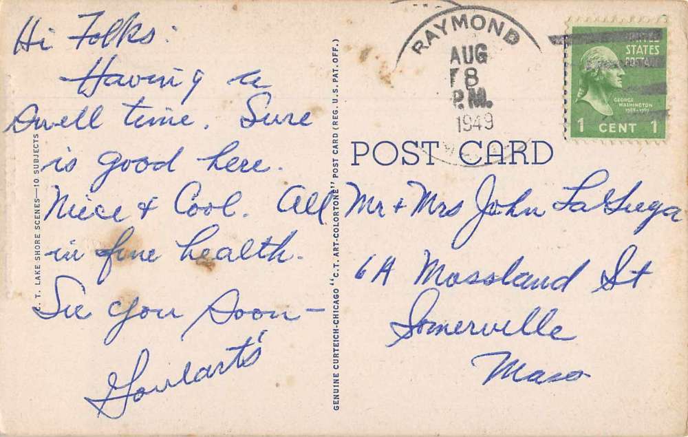 Raymond Maine Greetings Autumn Forest View Linen Antique Postcard J73982 - Image 2