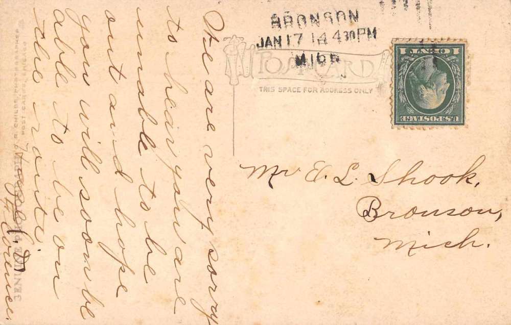 Burr Oak Michigan Looking Across the Park Real Photo Antique Postcard