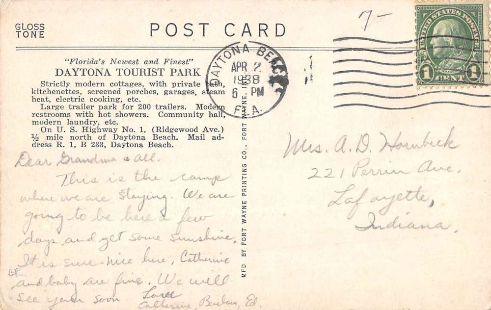 Daytona Beach Florida Tourist Park Multiview Antique Postcard K85293 - Image 2