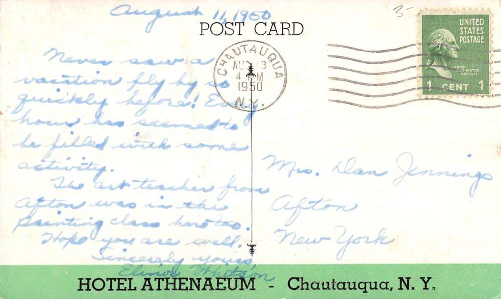 Chautaqua New York Hotel Anthenaeum Social Center Antique Postcard K85468 - Image 2