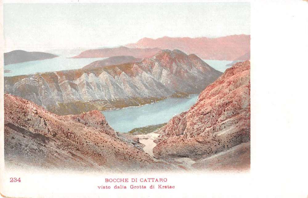 Bay of Kotor Montenegro Krstac Cave Birds Eye View Antique Postcard J74303