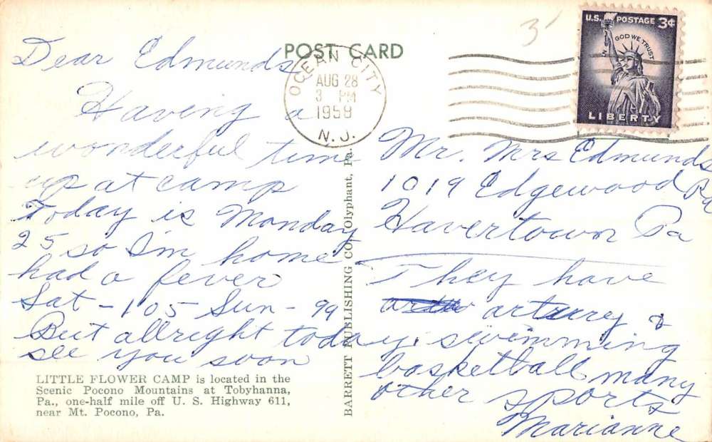 Mt Pocono Pennsylvania Little Flower Camp Statue Antique Postcard K85697 - Image 2