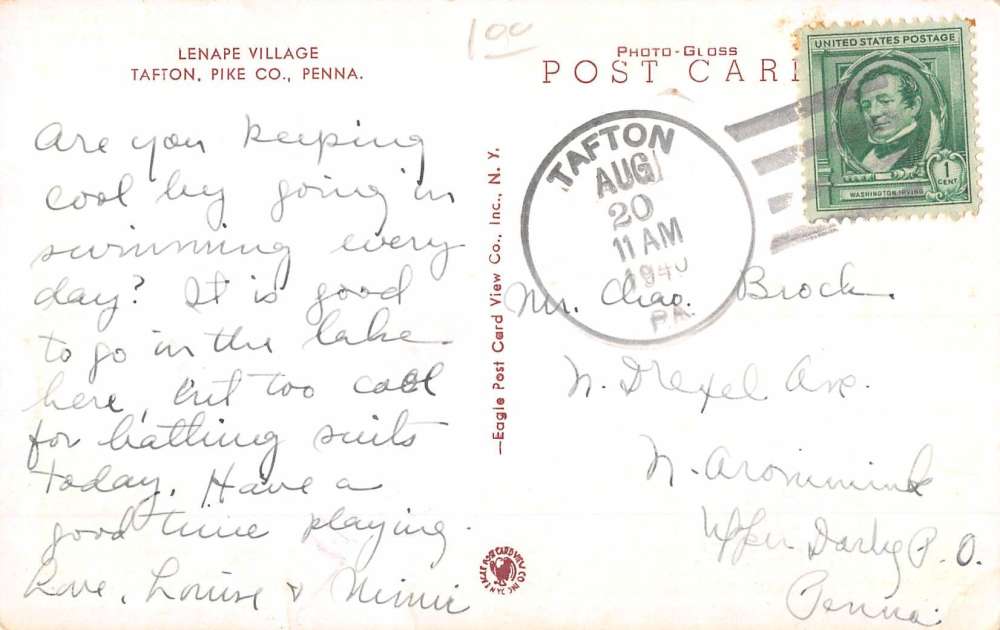 Tafton Pennsylvania Lenape Village Waterfront Antique Postcard K85719 - Image 2