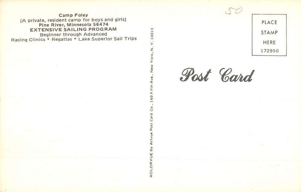 Pine River Minnesota Camp Foley Sail Boat Vintage Postcard K85883 - Image 2