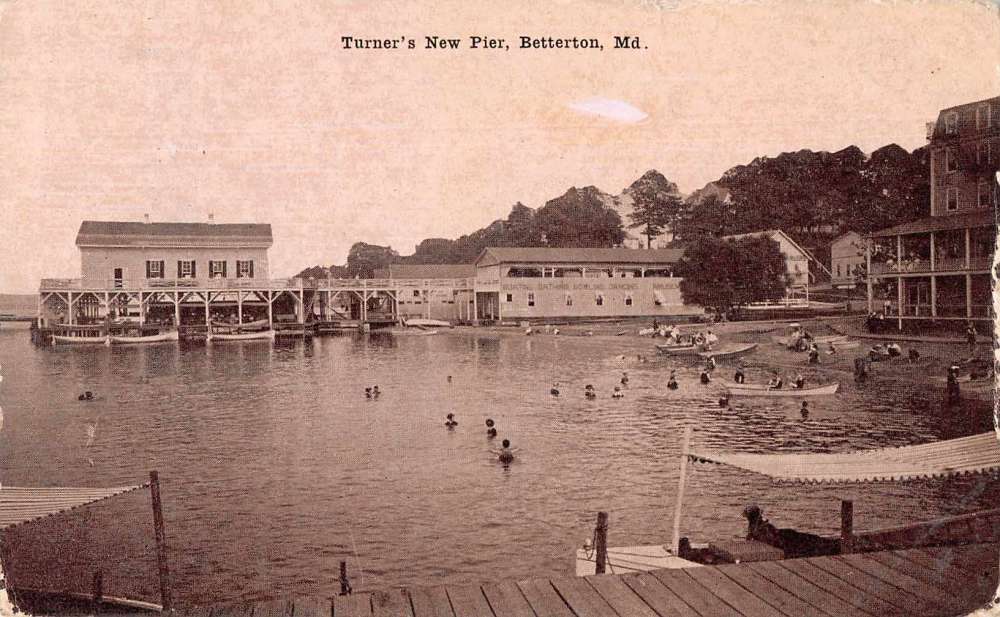 Betterton Maryland Turner's New Pier Swimming Scene Antique Postcard