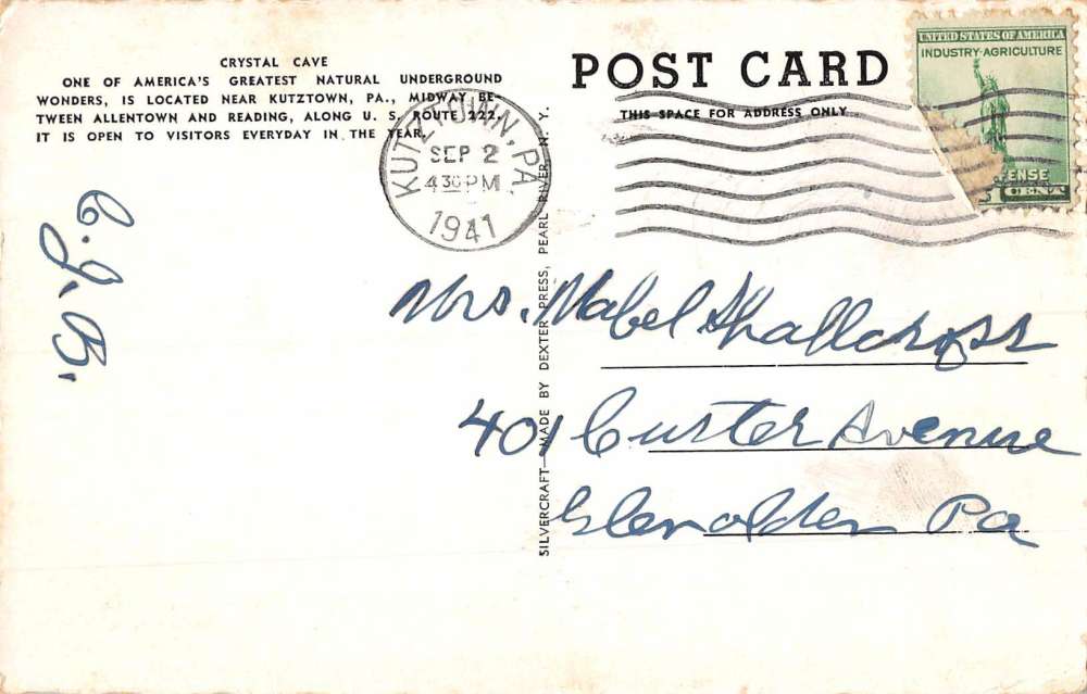 Kutztown Pennsylvania Crystal Cave Entrance Antique Postcard K86278 - Image 2