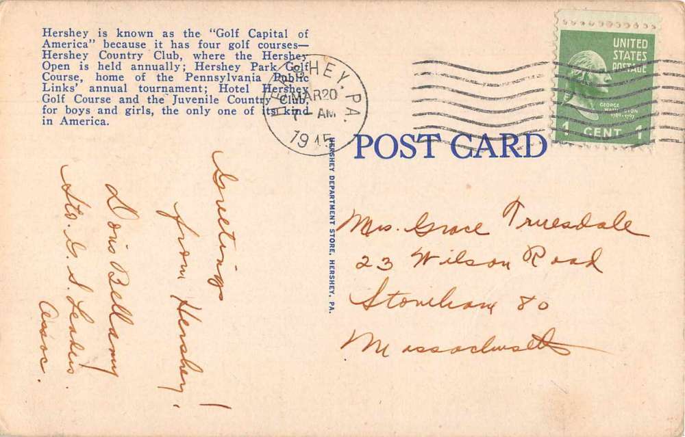 Hershey Pennsylvania Hershey Park Golf Club Exterior View Linen Postcard J74635 - Image 2