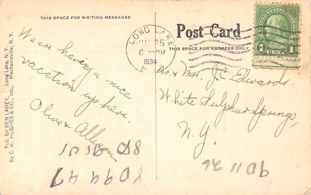 Long Lake New York Buttermilk Falls Antique Postcard J74726 - Image 2