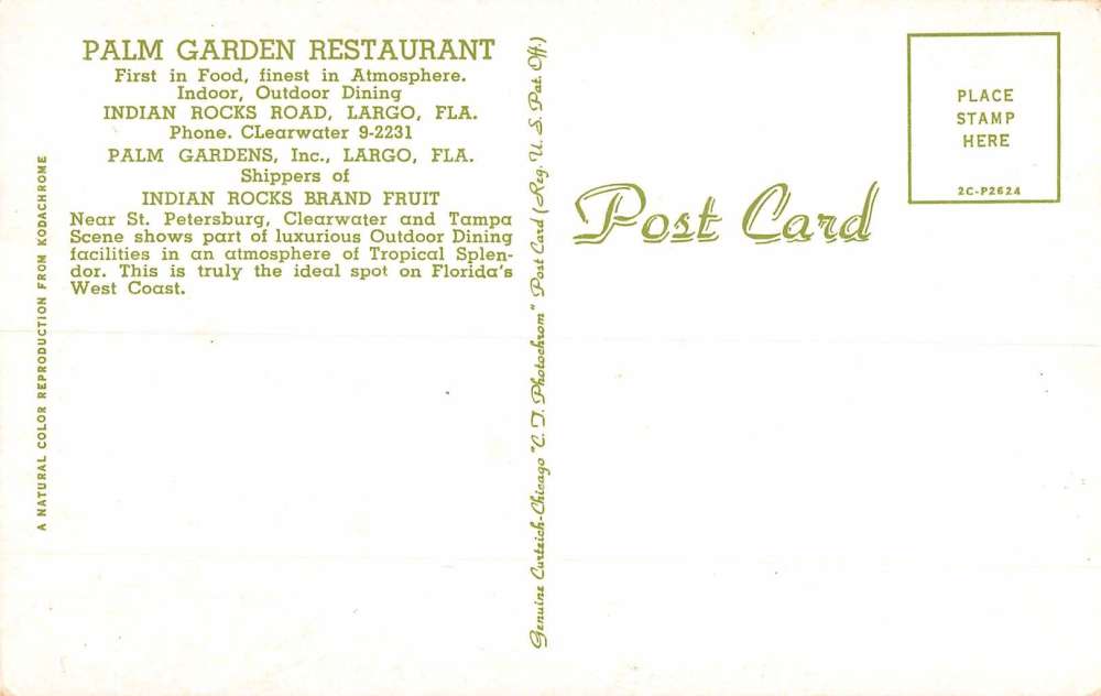 Largo Florida Palm Garden Restaurant Street View Antique Postcard K87166 - Image 2