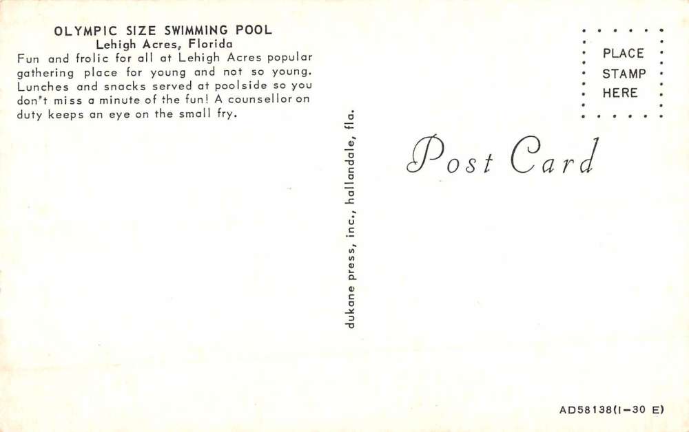 Lehigh Acres Florida Olympic Size Swimming Pool Vintage Postcard K87278 - Image 2