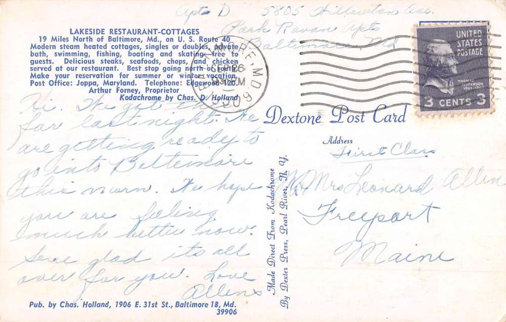 Baltimore Maryland Lakeside Restaurant Cottages Antique Postcard K87504 - Image 2