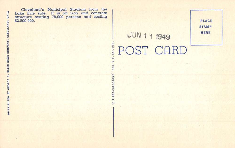 Cleveland Ohio Municipal Stadium Birdseye View Antique Postcard K87653 - Image 2