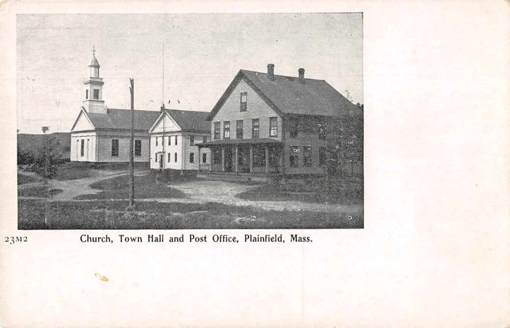 Plainfield Massachusetts Town Hall Post Office Church Antique Postcard J75224 Mary L. Martin