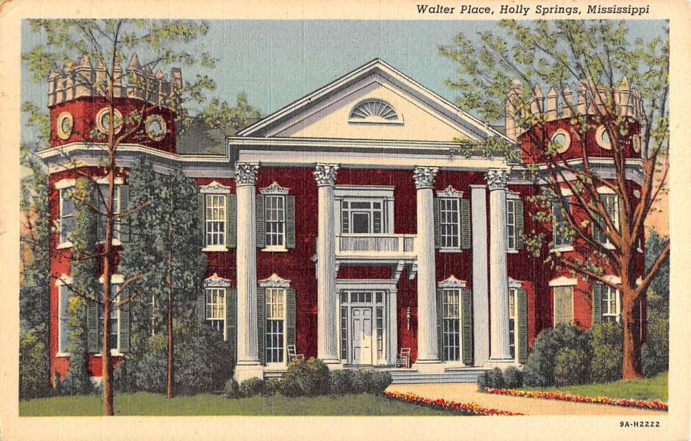 Holly Springs Mississippi Walter Place Street View Antique Postcard