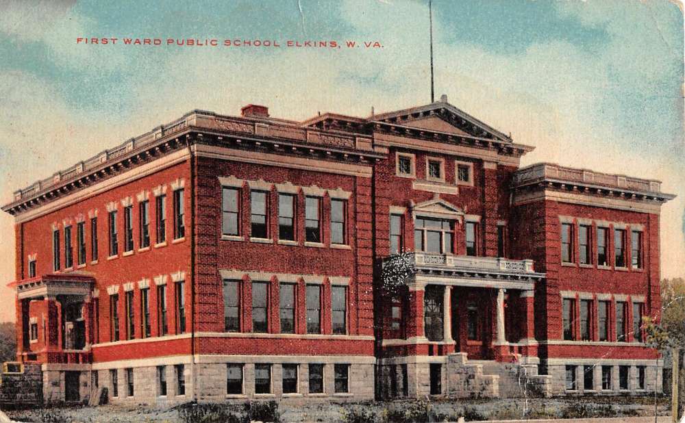 Elkins West Virginia First Ward Public School Antique Postcard K87887
