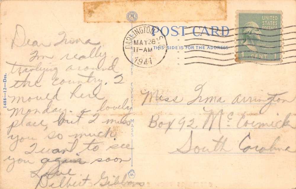 Darlington South Carolina Scenic Waterfront Road Antique Postcard K88010 - Image 2