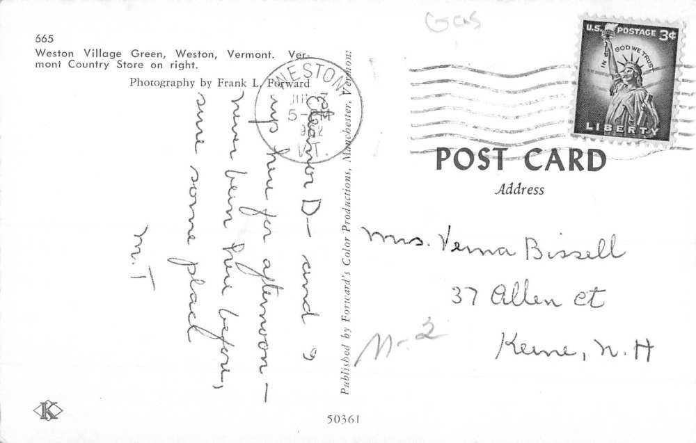 Weston Vermont Village Green Street View Vintage Postcard K88408 - Image 2