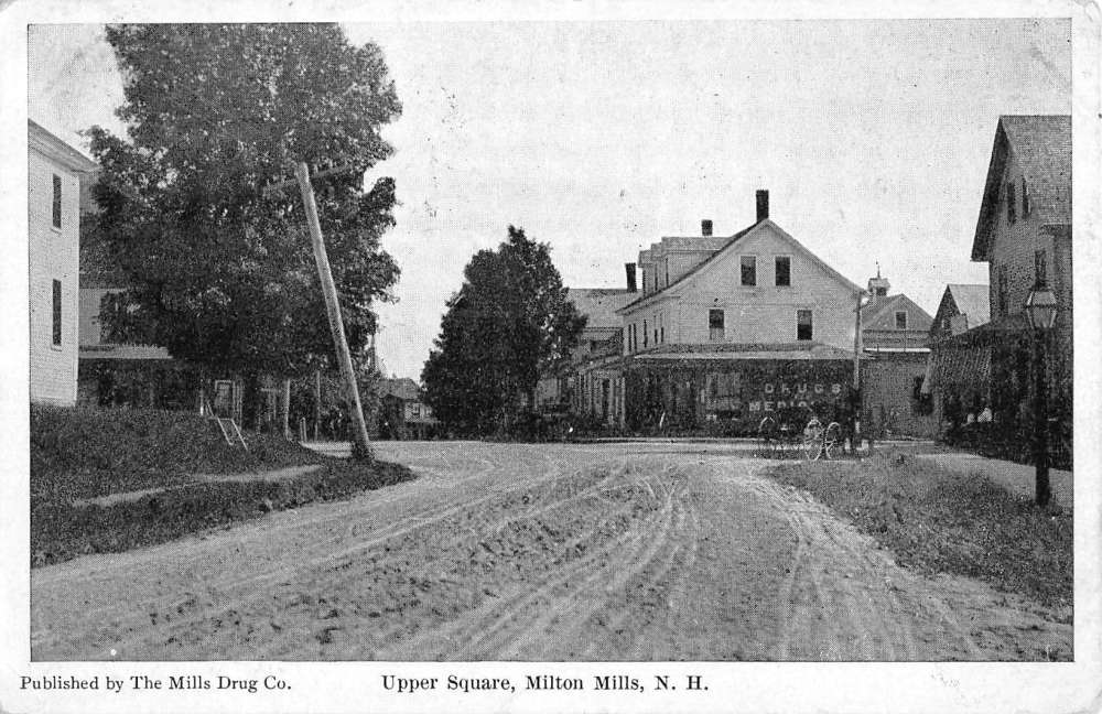 Milton Mills New Hampshire Upper Square Street Scene Antique Postcard
