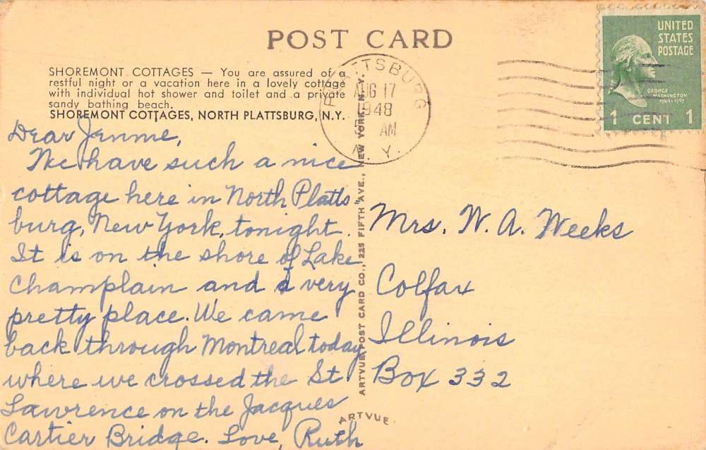 North Plattsburg New York Shoremont Cottages Antique Postcard K89254 - Image 2