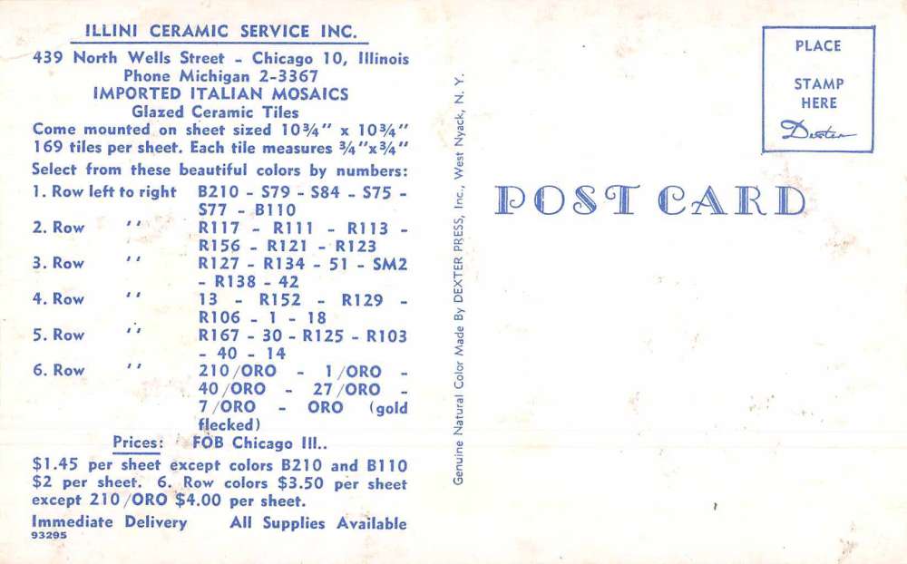 Chicago Illinois Illini Ceramic Service Advertising Vintage Postcard J75777 - Image 2