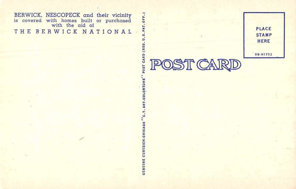 Berwick Pennsylvania view of Berwick National Bank linen antique pc Z46052 - Image 2