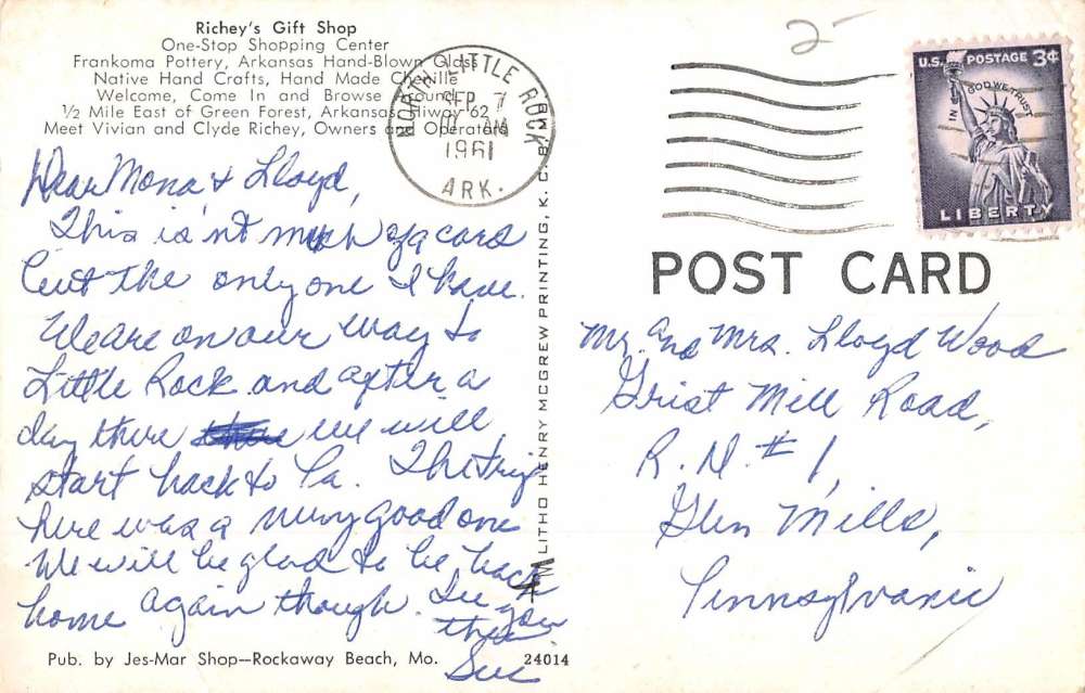 Green Forest Arkansas Richeys Gift Shop Street View Vintage Postcard K90903 - Image 2