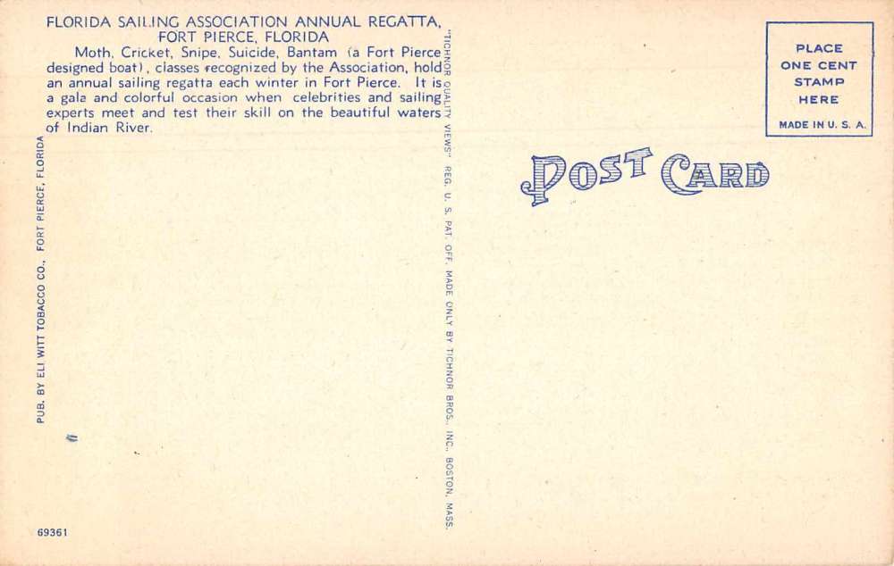 Fort Pierce Florida Sailing Association Annual Regatta Antique Postcard J76251 - Image 2