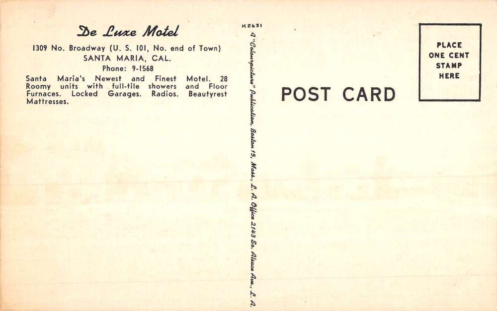 Santa Maria California De Luxe Motel Street View Antique Postcard K91305 - Image 2