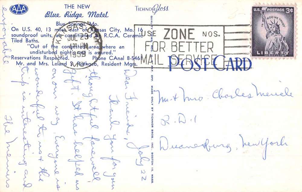 Blue Springs Missouri New Blur Ridge Motel Street View Vintage Postcard K91444 - Image 2