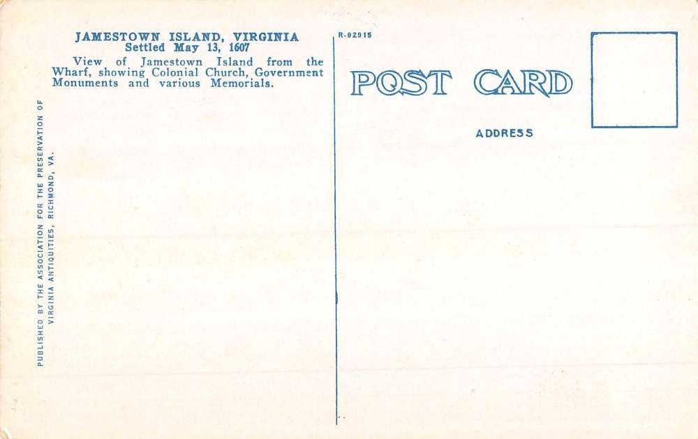 Jamestown Island Virginia Colonial Church Waterfront Antique Postcard K92258 - Image 2