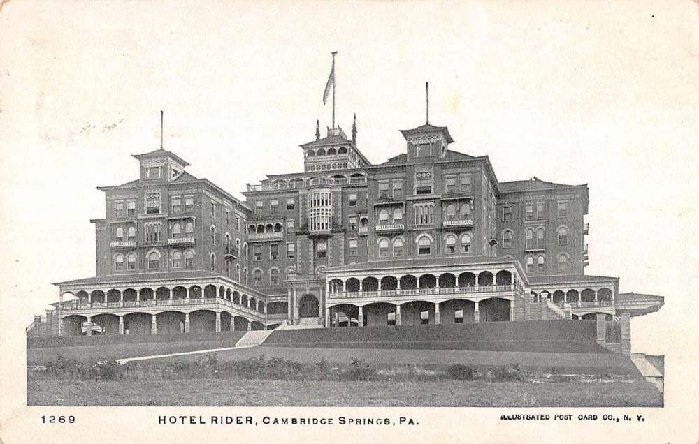 Cambridge Springs Pennsylvania Hotel Rider Street View Antique Postcard
