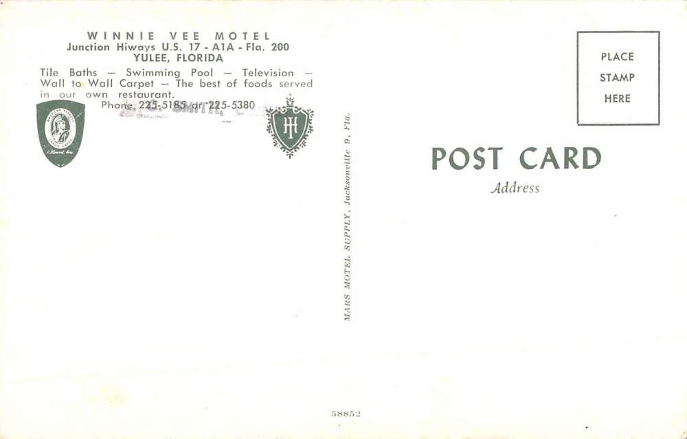 Yulee Florida Winnie Vee Motel Pool View Vintage Postcard K92426 - Image 2