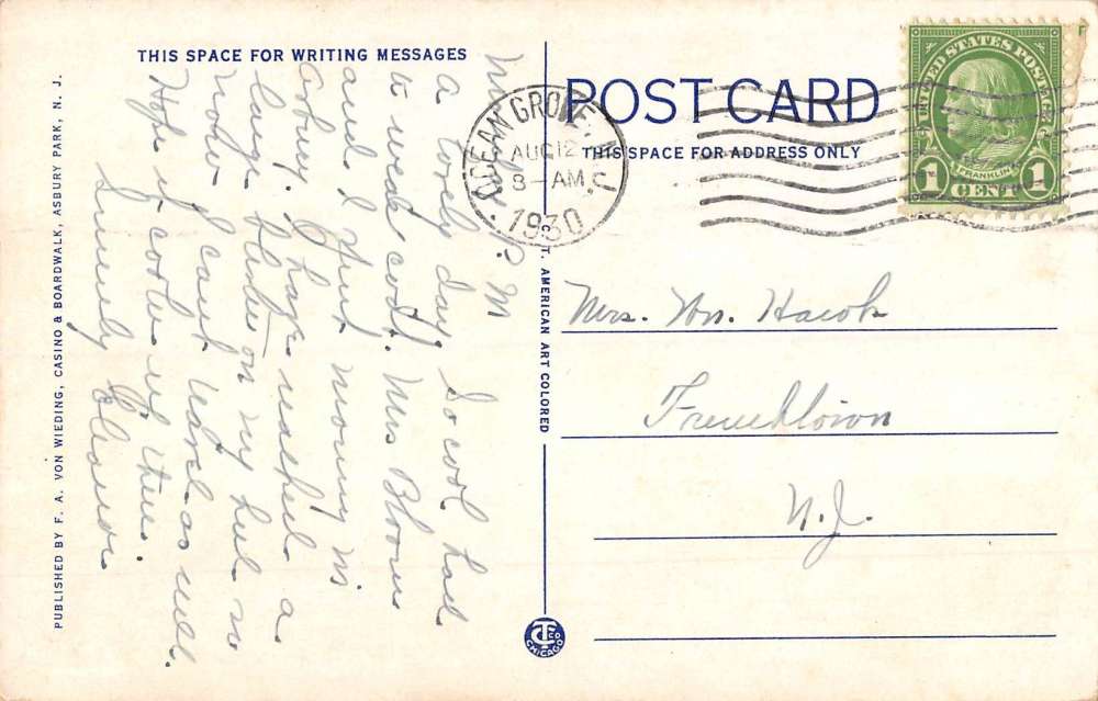 Ocean Grove New Jersey Main Avenue From Boardwalk Antique Postcard K92534 - Image 2