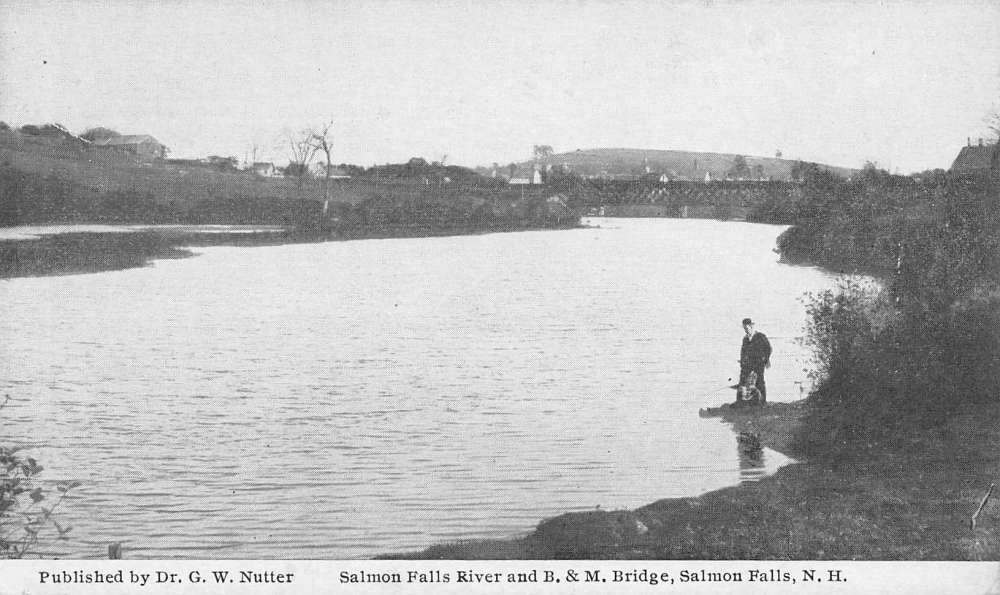 Salmon Falls New Hampshire River And Bridge Waterfront Antique Postcard K92646