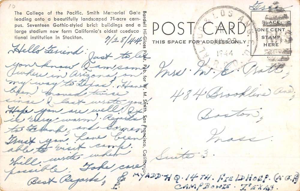 Stockton California College Of The Pacific Gate Antique Postcard K93416 - Image 2