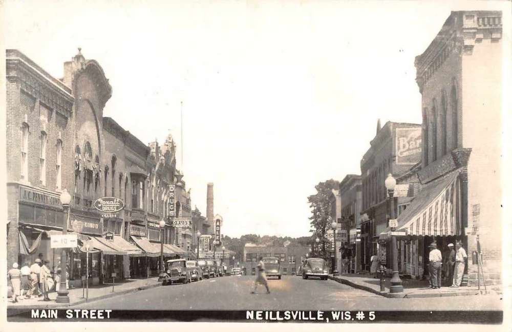 Neillsville Wisconsin Main Street Drug Stores Real Photo Antique