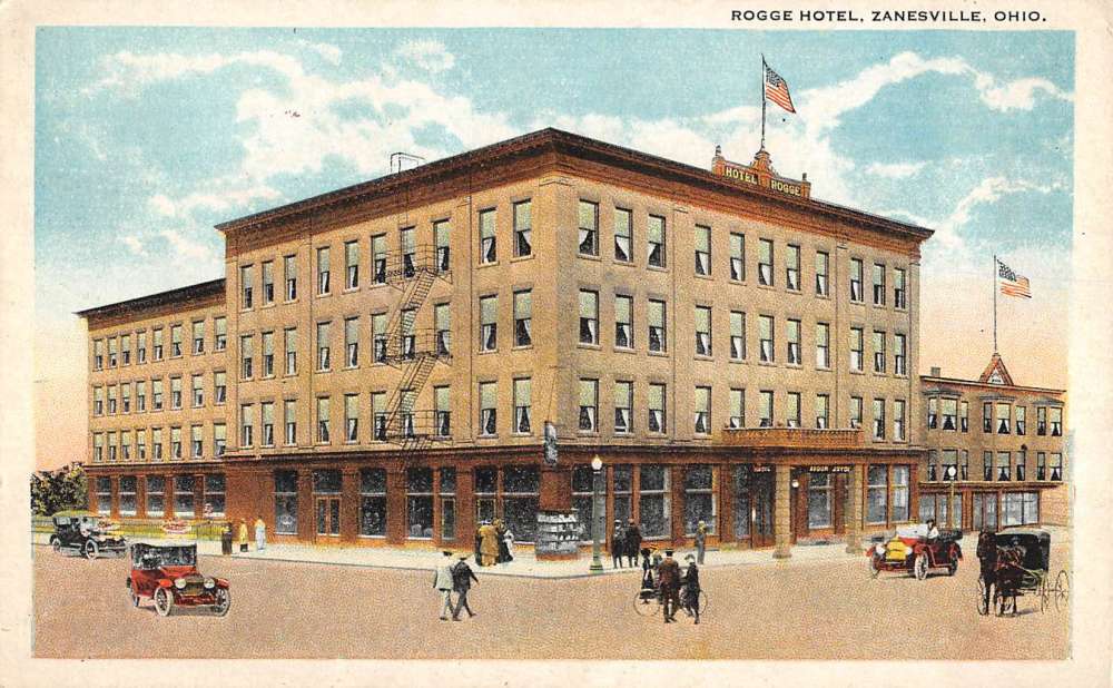 Zanesville Ohio Rogge Hotel Street View Antique Postcard K93939