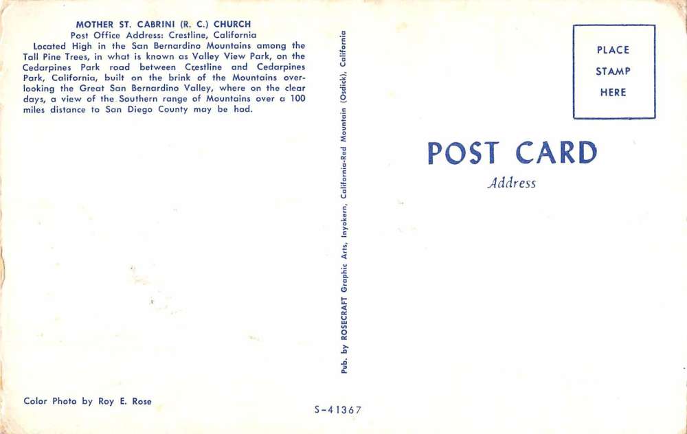 Crestline California Mother St Cabrini Church Vintage Postcard K94331 - Image 2