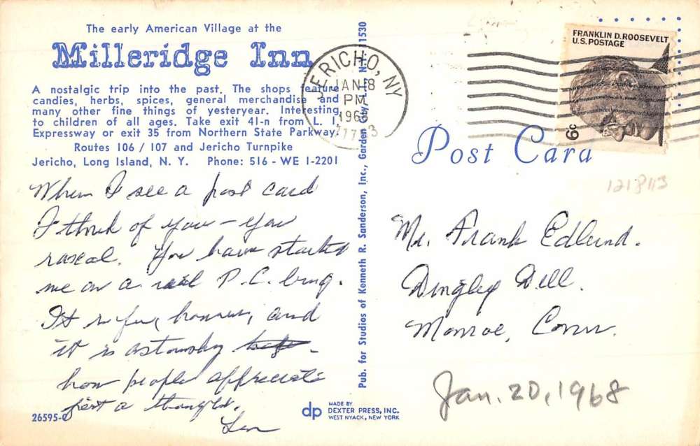 Jericho New York Milleridge Inn Street View Vintage Postcard K94567