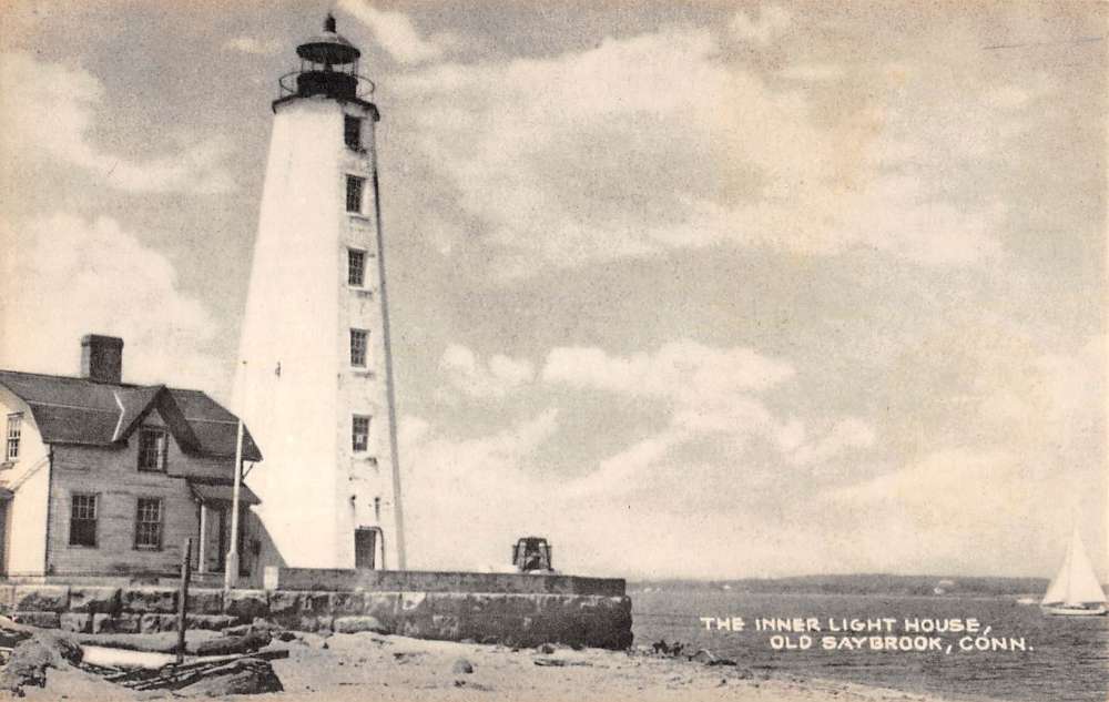 Old Saybrook Connecticut Inner Light House Waterfront Antique Postcard