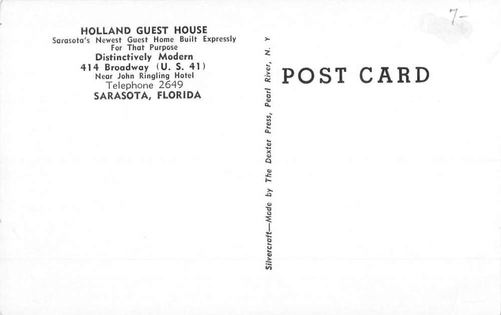 Sarasota Florida Holland Guest House Street View Antique Postcard K95434 - Image 2