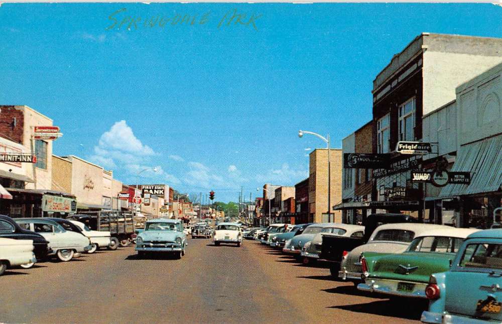 Springdale Arkansas Main Street Scene Store Fronts Vintage Postcard ...