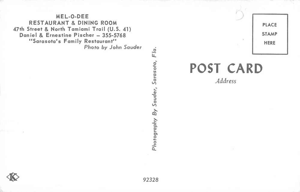 Sarasota Florida Mel O Dee Restaurant Exterior Vintage Postcard K96069 - Image 2