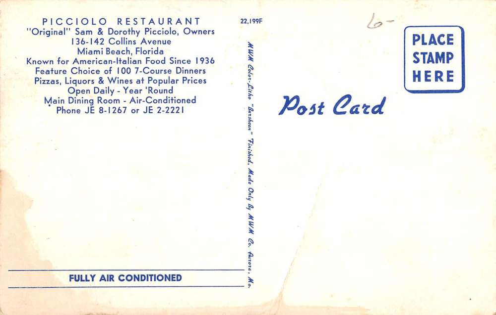 Miami Beach Florida Picciolo Restaurant Multiview Vintage Postcard K96071 - Image 2