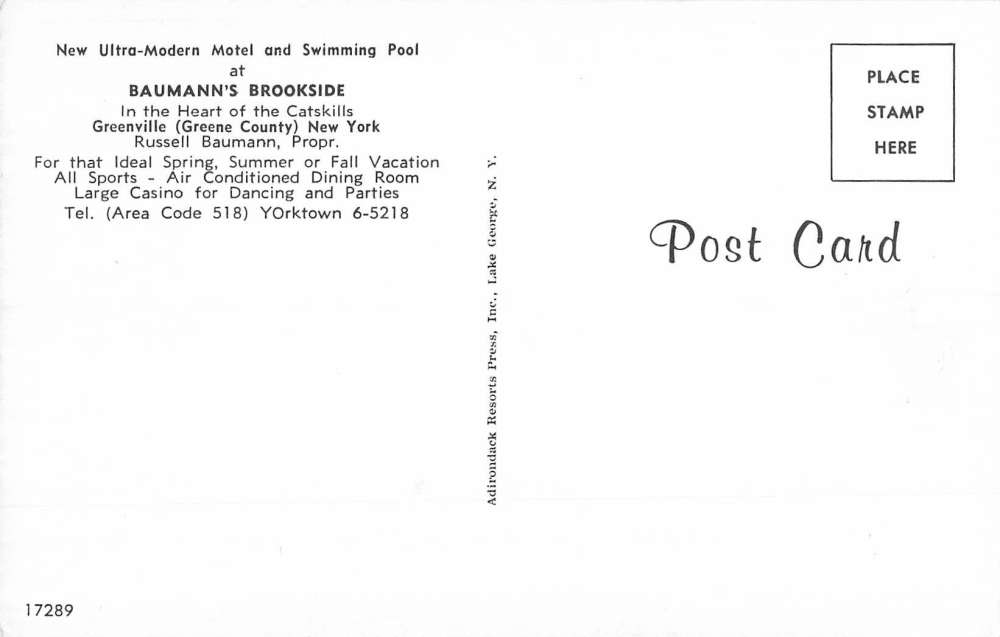 Greenville New York Baumanns Brookside Pool View Vintage Postcard K96881 - Image 2