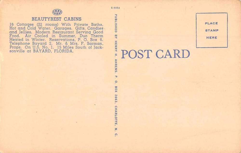 Bayward Florida Beautyrest Cabins Linen Antique Postcard J77697 - Image 2