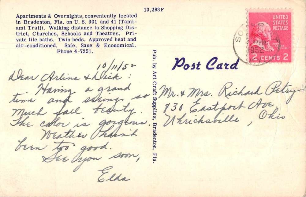 Bradenton Florida Day's Motel Linen Antique Postcard J77700 - Image 2