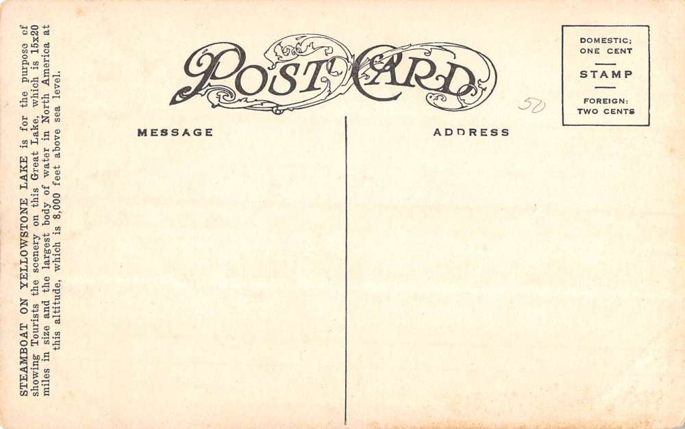 Yellowstone Natl Park Wyoming Steamboat On Lake Antique Postcard K97366 - Image 2