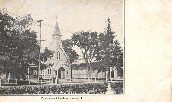 Freeport New York Presbyterian Church Street View Antique Postcard K97900