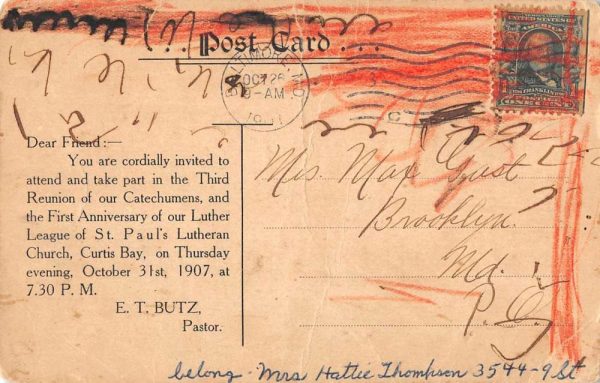 Curtis Bay Maryland St Paul Evangelical Lutheran Church Antique Postcard K98108 - Image 2